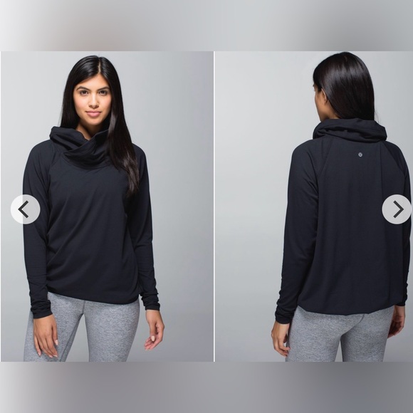 Lululemon Pullover Top Women's 4 Relaxed Black Thumbholes Cowl Neck Rulu Soft - Picture 3 of 8